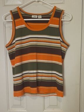 Cato Orange, Olive & Brown Striped Tank Top
